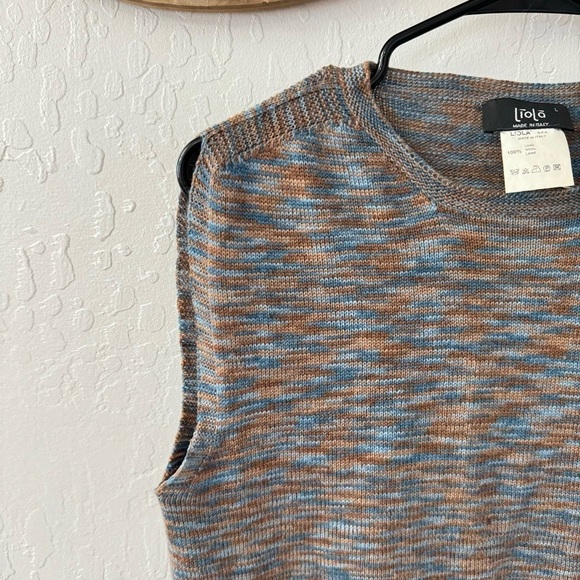 Liola Made in Italy 100% Wool Blue Brown Mulitcolor Marled Knit Sweater Vest L - Picture 2 of 5